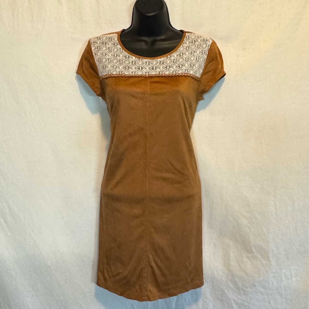 F-12 Taylor‎ & Sage Brown Lace Detail Short Sleeve MIDI Dress Size S